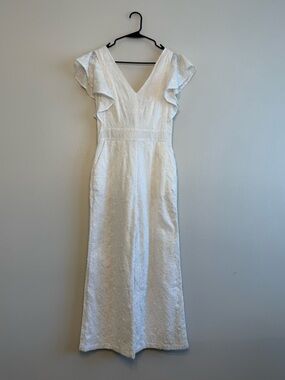 White V-Neck Flutter Sleeve jumpsuit